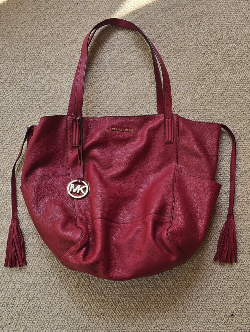 Michael Kors Red Pebbled Leather Tote with Tassel Charm (RETAIL BAG)